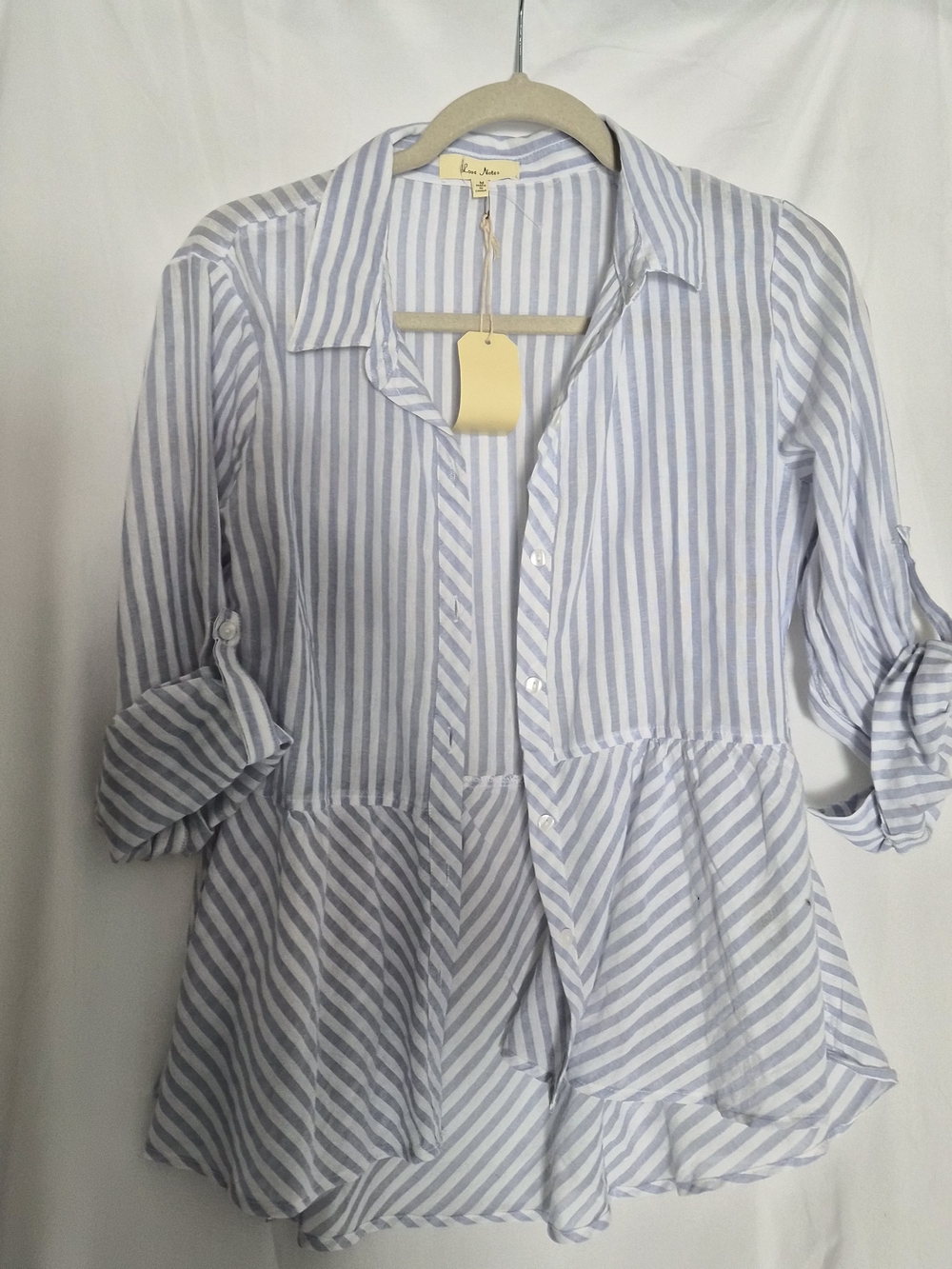 Love Notes Light Blue & White Striped Button-Down Peplum Shirt